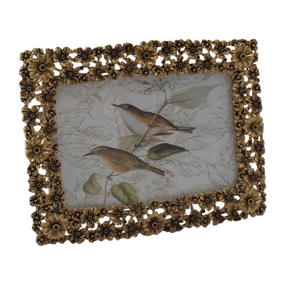 Antique Gold Metal Photoframe w Flowers 18cm