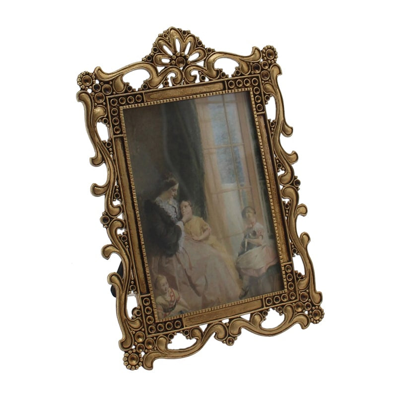 Antique Gold Metal Photoframe w Ornate Swirls 18cm