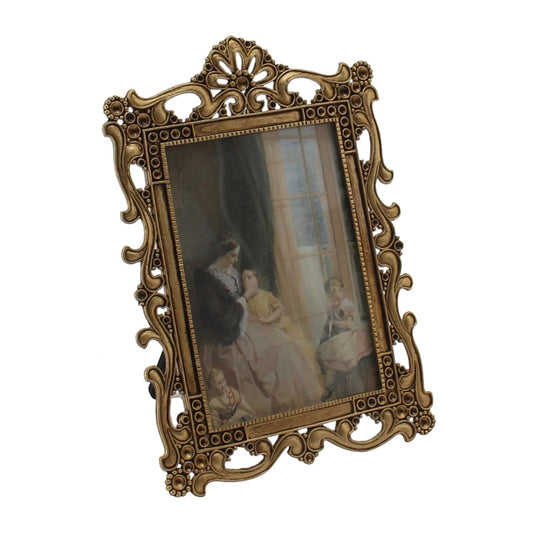 Antique Gold Metal Photoframe w Ornate Swirls 18cm