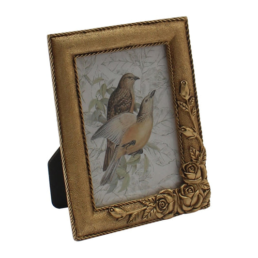 Antique Gold Metal Photoframe with Roses - 15cm