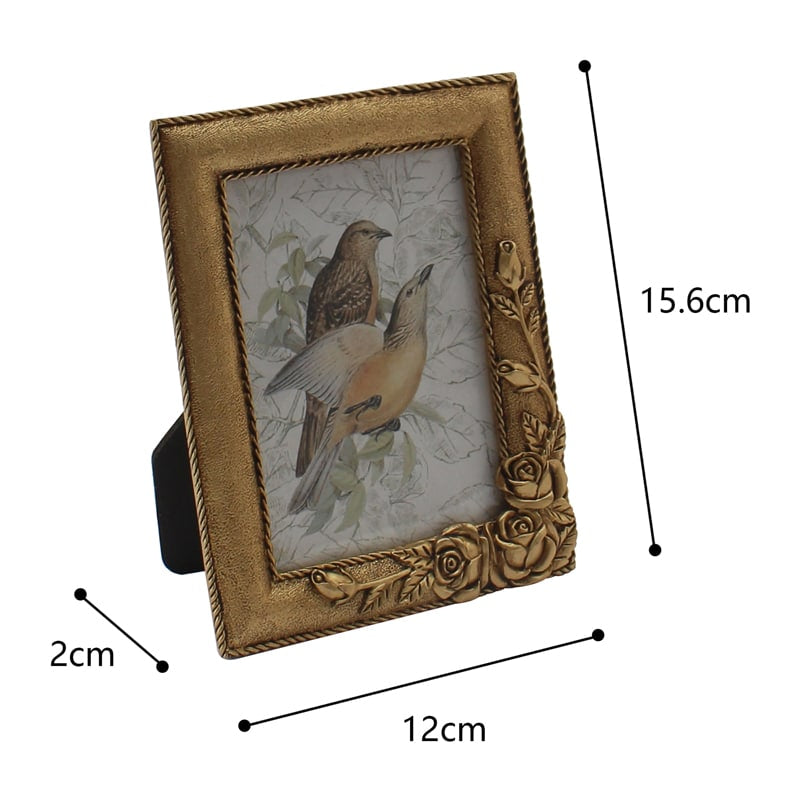 Antique Gold Metal Photoframe with Roses - 15cm