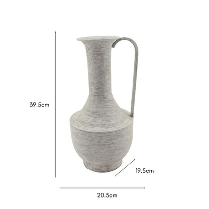 Brushed White Urn w Rounded Handle 39cm