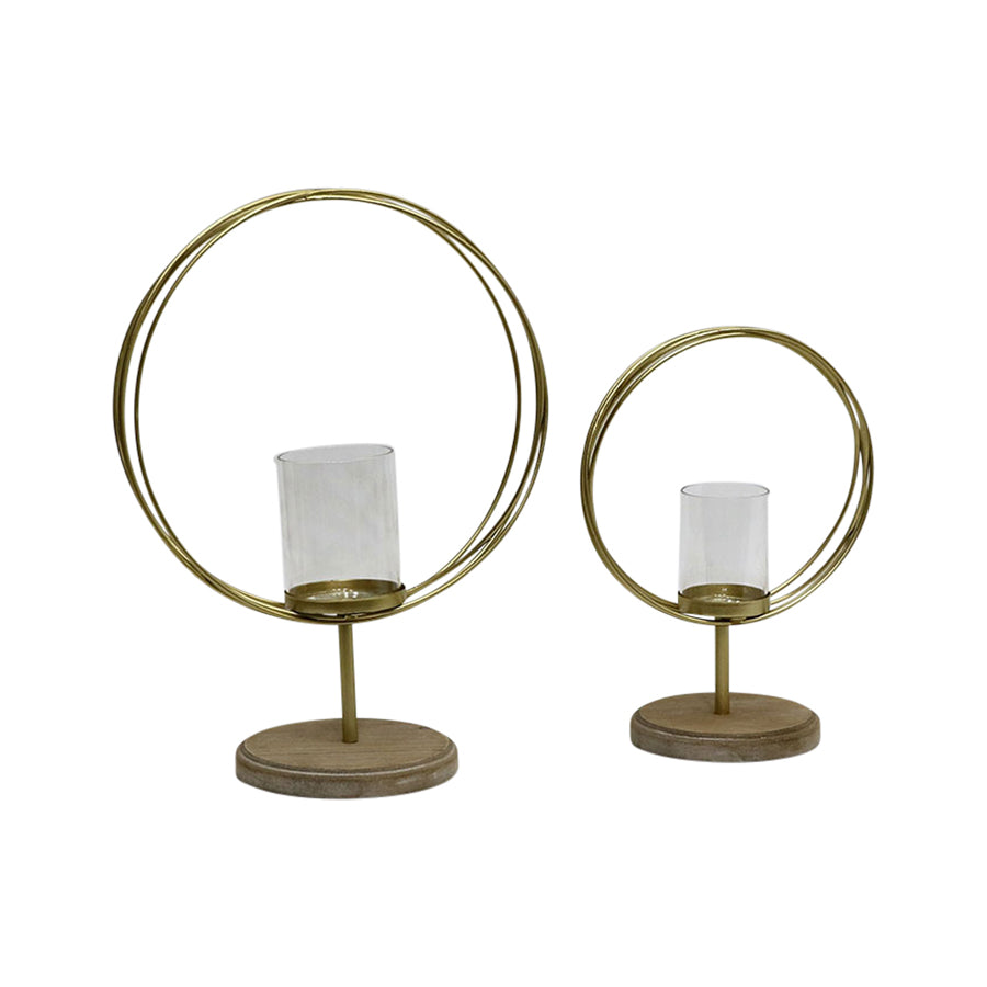 Set of 2 Aura Candle Holders with Timber Base 38cm