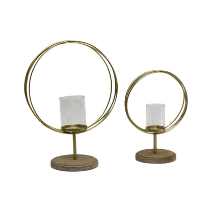 Set of 2 Aura Candle Holders with Timber Base 38cm