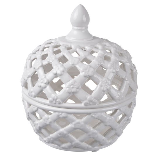 Lattice Decorative Lidded Jar Flower Motive 24cm
