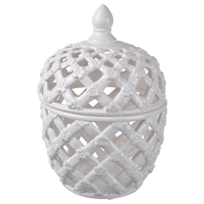 Lattice Decorative Lidded Jar Tall Flower Motive 29cm