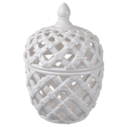Lattice Decorative Lidded Jar Tall Flower Motive 29cm