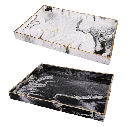 Set 2 Marble Patterned Rectangular Trays 48cm