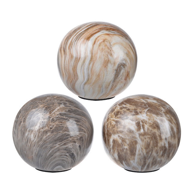 Set of 3 Brown Marbleized Balls - 10cm Ceramic