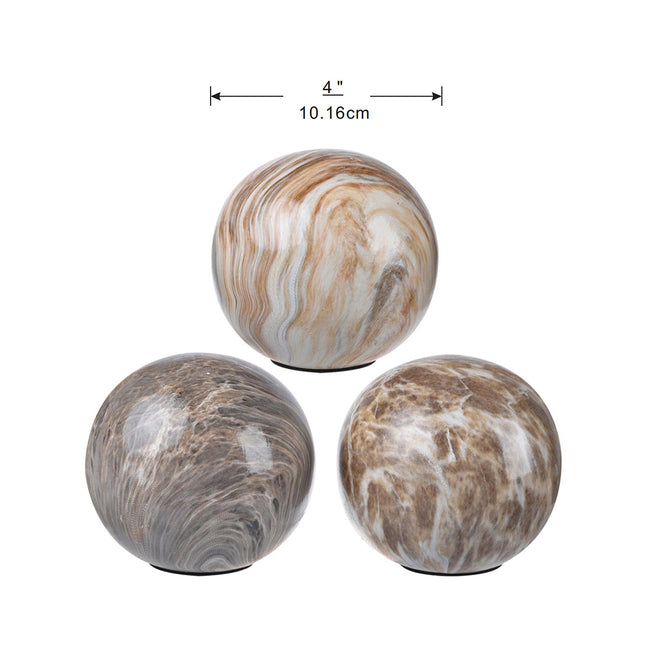 Set of 3 Brown Marbleized Balls - 10cm Ceramic