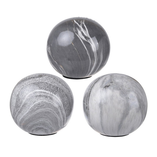 Grey Marbleized Balls Set - 3 Ceramic Ornaments 10cm