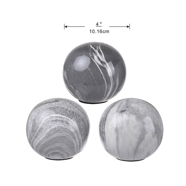 Grey Marbleized Balls Set - 3 Ceramic Ornaments 10cm