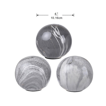 Grey Marbleized Balls Set - 3 Ceramic Ornaments 10cm