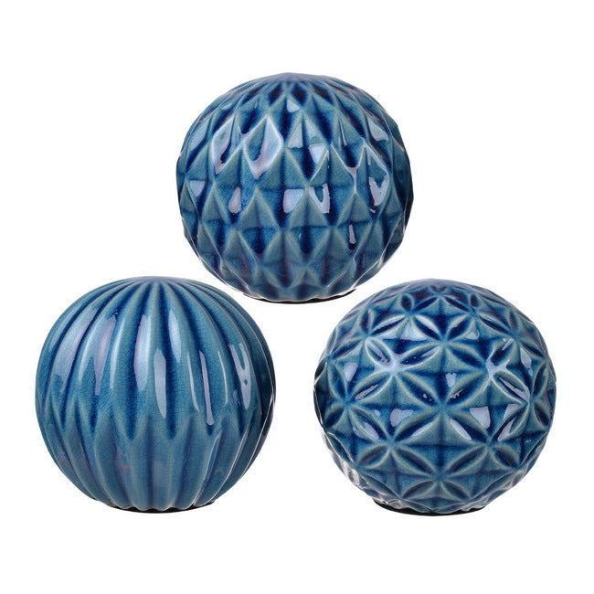 Set of 3 Blue Marbleized Balls - 10cm Ceramic