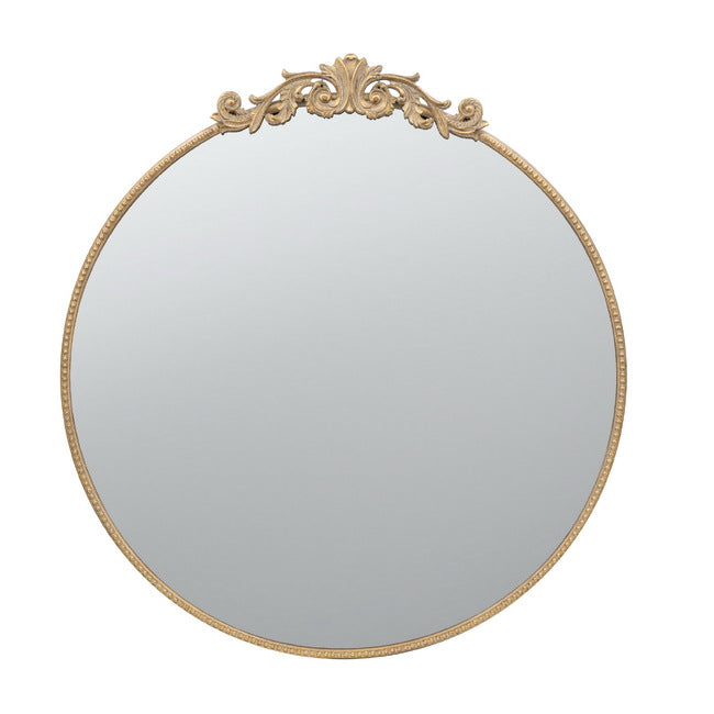 Large Baroque Gold Round Mirror 105x102cm - Glass, Iron, MDF, 13kg