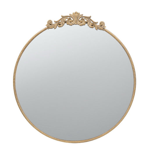 Large Baroque Gold Round Mirror 105x102cm - Glass, Iron, MDF, 13kg