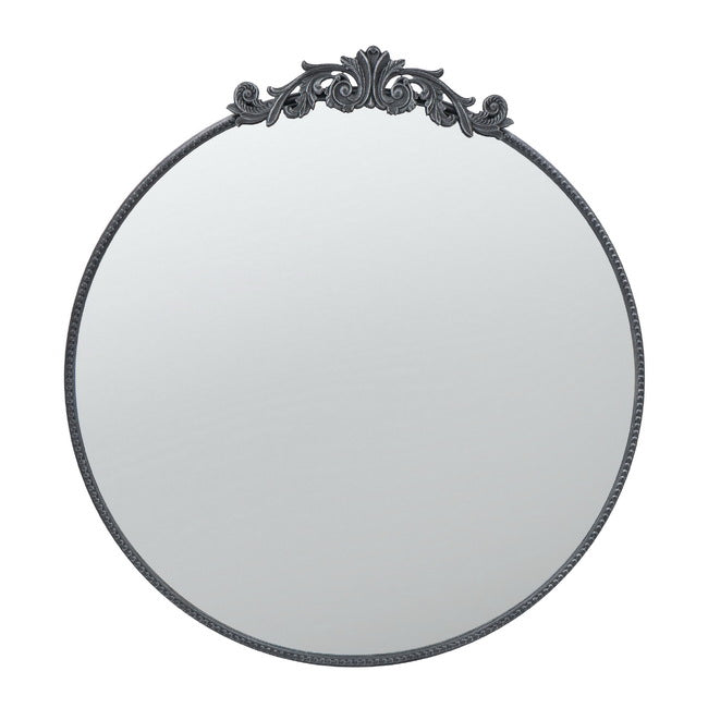 Baroque Black Round Wall Mirror 100x98cm - Glass & Iron Design