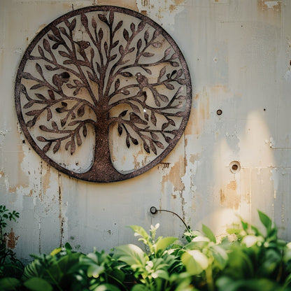 Laser Cut Round Tree Of Life w Birds Wall Art 60cm