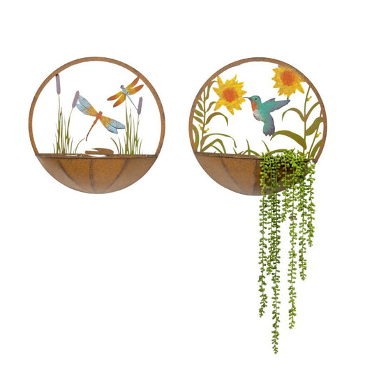 Set 2 Asst Humming Bird Wall Planters 39cm