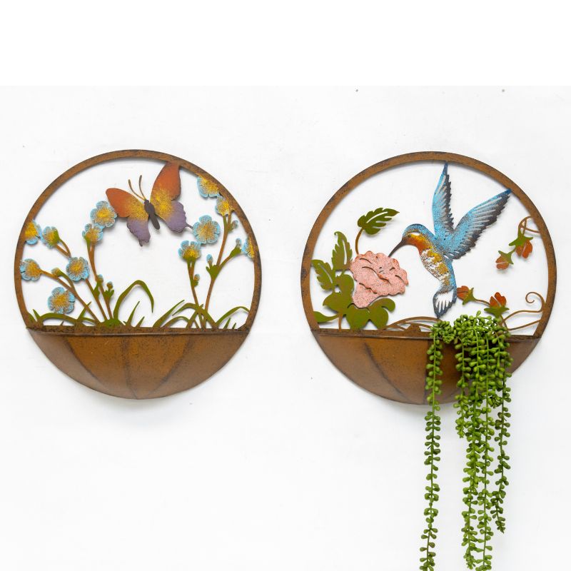 Set 2 Asst Dragonfly + Butterfly Wall Planters 39cm