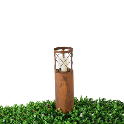 Rust Round Iron Pillar Candle Holder 55cm