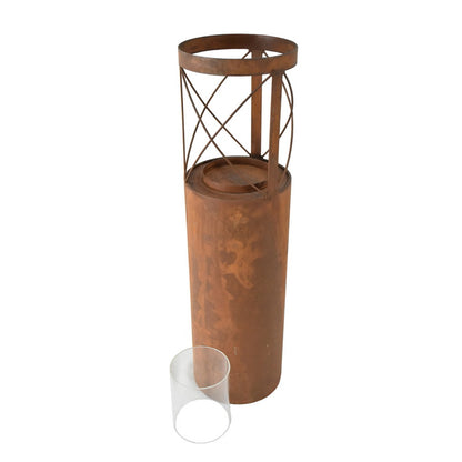 Rust Round Iron Pillar Candle Holder 55cm