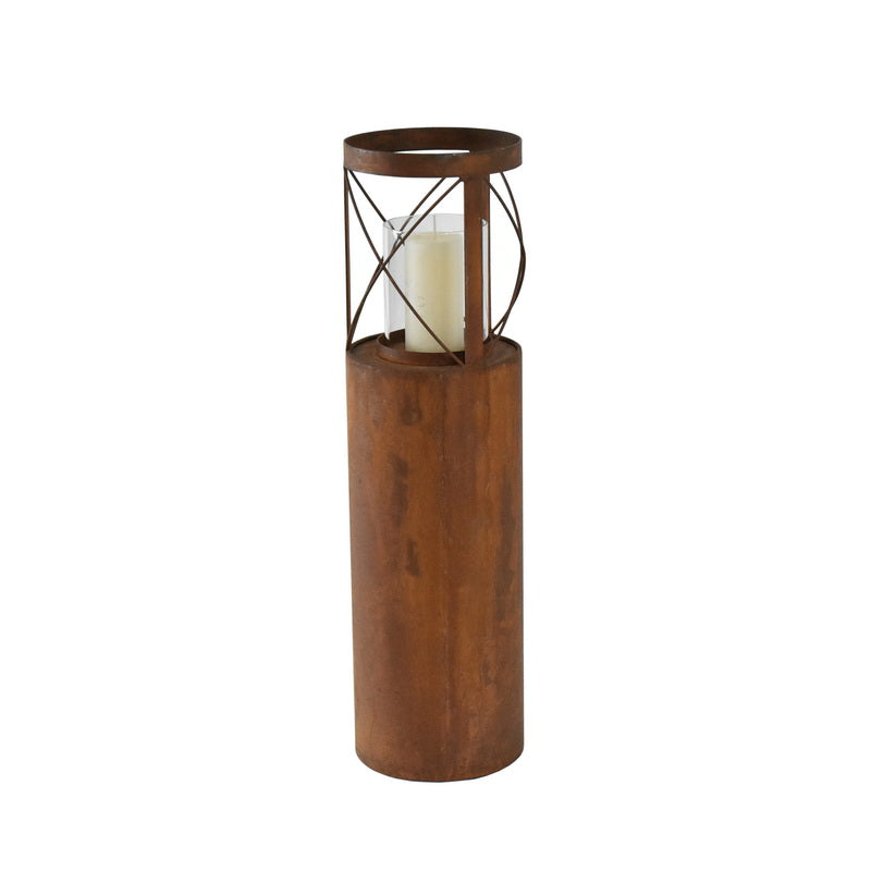 Rust Round Iron Pillar Candle Holder 55cm