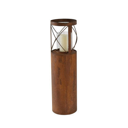 Rust Round Iron Pillar Candle Holder 55cm
