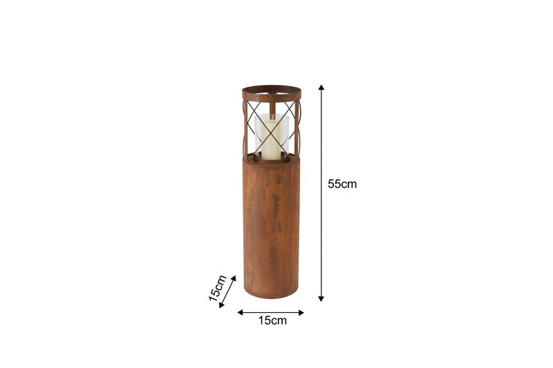 Rust Round Iron Pillar Candle Holder 55cm
