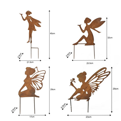 Set of 4 Assorted Fairy Garden Stakes 45cm to 29cm