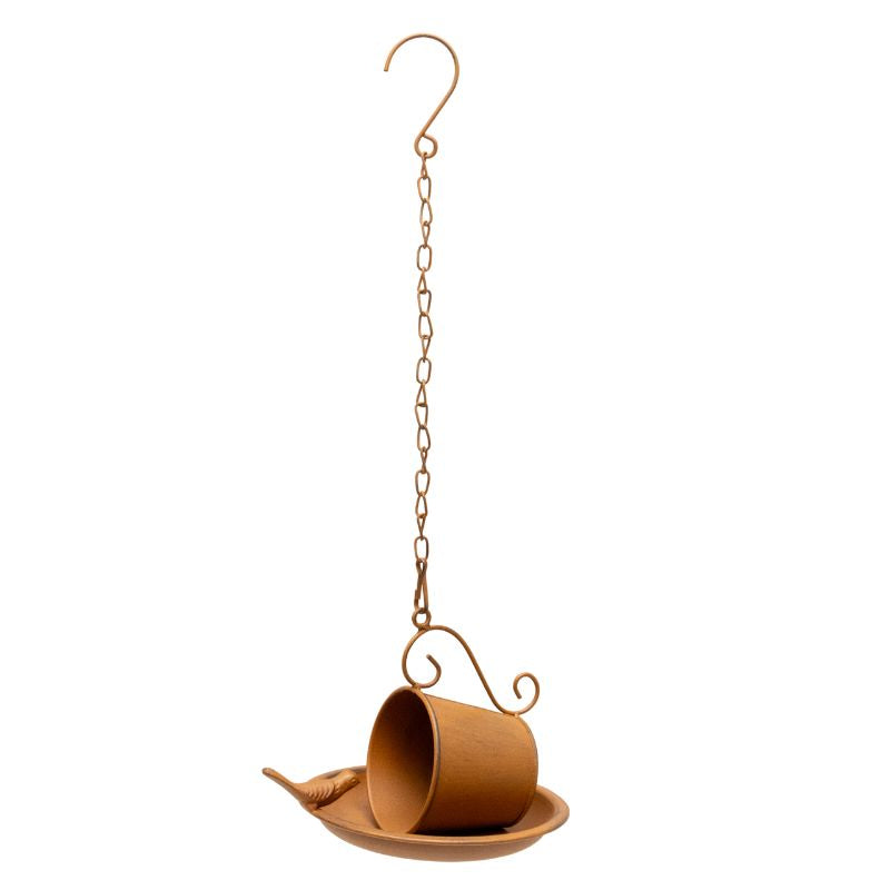 Premium Birdfeeder: Hanging Cup + Saucer Design, Rust-Look Iron - 45cm
