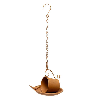 Premium Birdfeeder: Hanging Cup + Saucer Design, Rust-Look Iron - 45cm