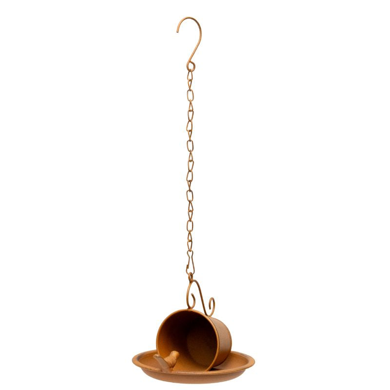 Premium Birdfeeder: Hanging Cup + Saucer Design, Rust-Look Iron - 45cm