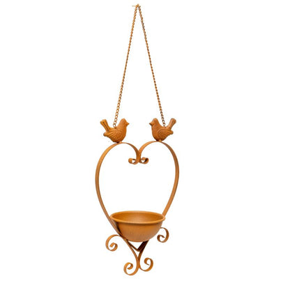 Premium Hanging Bird Feeder with Heart Shape & Decorative Birds - Rust
