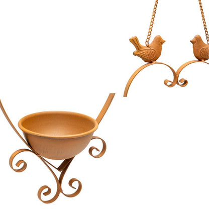 Premium Hanging Bird Feeder with Heart Shape & Decorative Birds - Rust