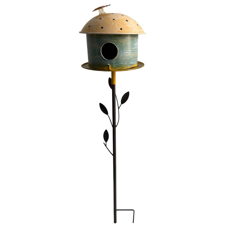 Multi-Colour Birdhouse on Leafy Garden Stake 42cm