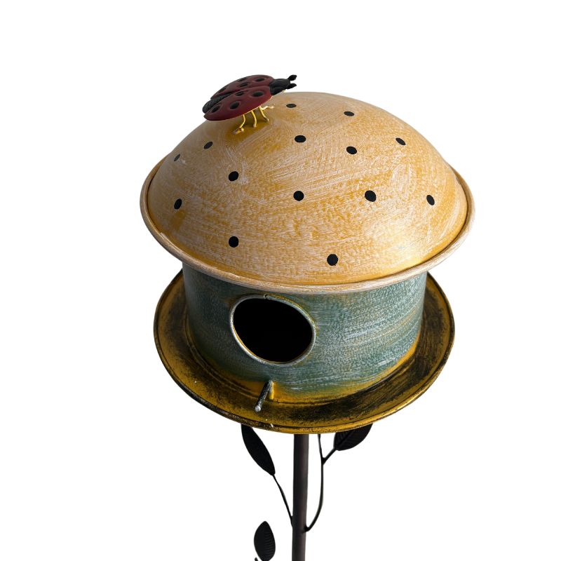 Multi-Colour Birdhouse on Leafy Garden Stake 42cm