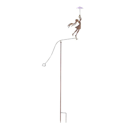 Girl with Yellow Umbrella Spinner / Balancing Garden Stake 62cm - Cheerful Decor