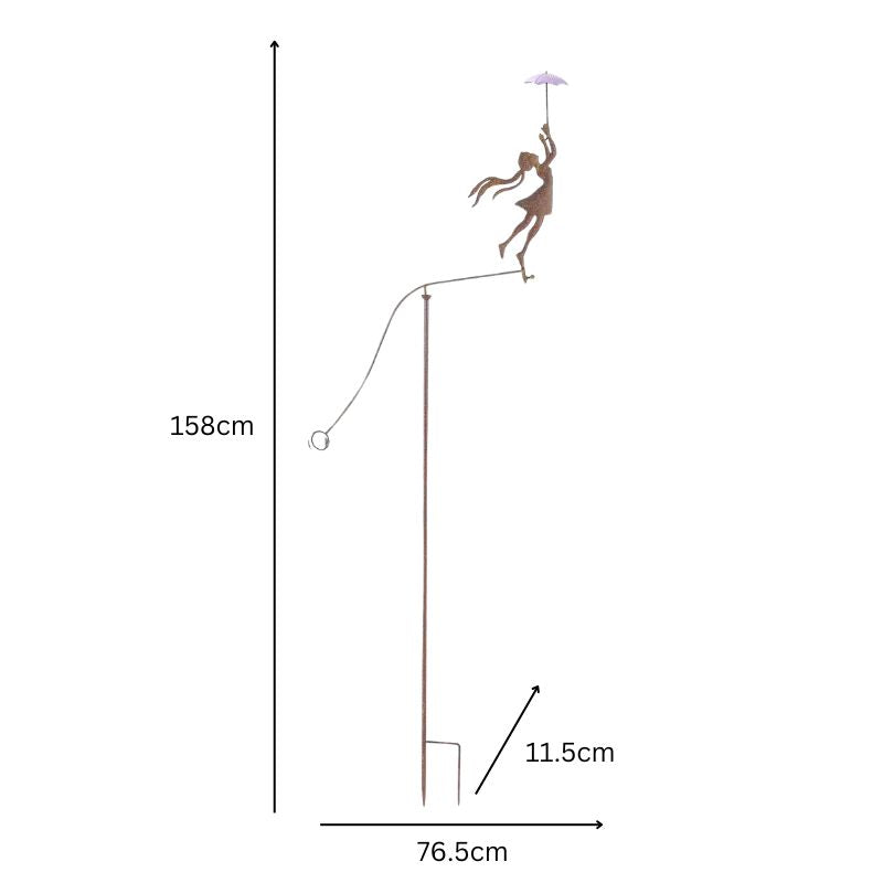 Girl with Yellow Umbrella Spinner / Balancing Garden Stake 62cm - Cheerful Decor