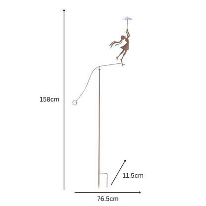 Girl with Yellow Umbrella Spinner / Balancing Garden Stake 62cm - Cheerful Decor