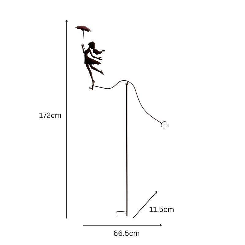 Girl with Red Umbrella Spinner / Balancing Garden Stake 67cm - Playful Decor