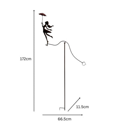 Girl with Red Umbrella Spinner / Balancing Garden Stake 67cm - Playful Decor