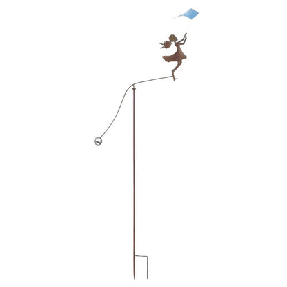 Girl with Blue Kite Spinner / Balancing Garden Stake 66cm - Colorful Decor