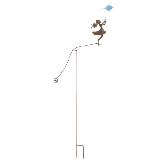 Girl with Blue Kite Spinner / Balancing Garden Stake 66cm - Colorful Decor