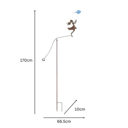 Girl with Blue Kite Spinner / Balancing Garden Stake 66cm - Colorful Decor