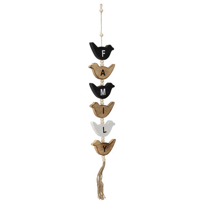 Handcrafted Hanging Bird Family Mobile, 15x85cm, Wood, Black/White/Natural