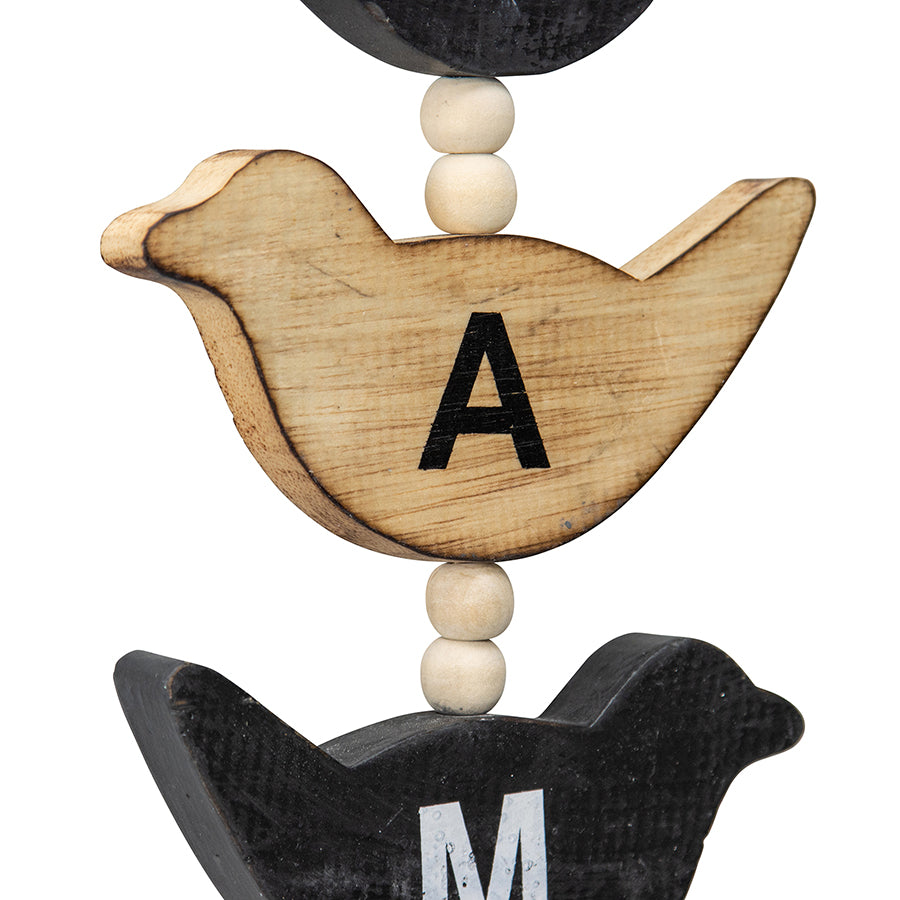 Handcrafted Hanging Bird Family Mobile, 15x85cm, Wood, Black/White/Natural