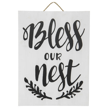 Handcrafted Monochrome Bless Our Nest Wall Art 30x2cm