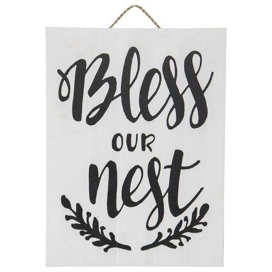 Handcrafted Monochrome Bless Our Nest Wall Art 30x2cm