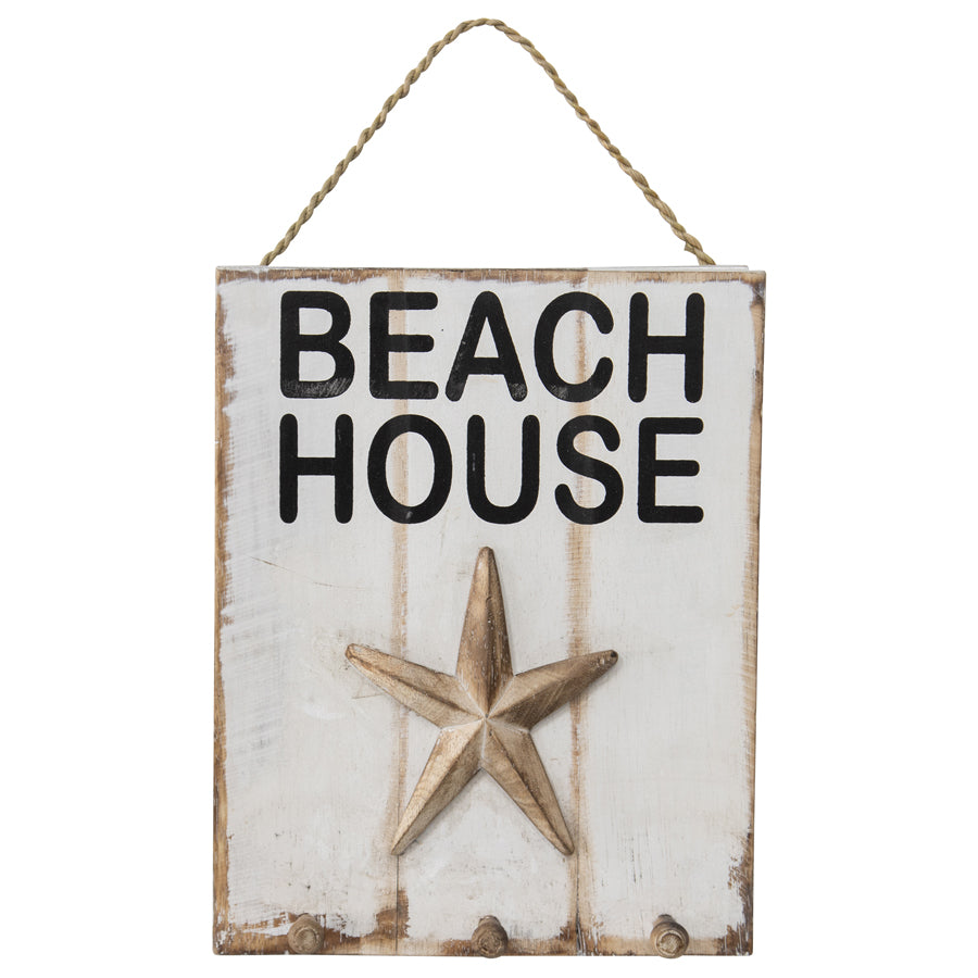 Handcrafted Beach House 3D Shell Wall Art, Distressed White, 20x24cm